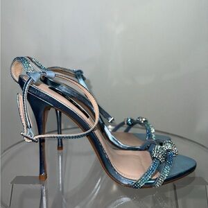 AQUA RHINESTONE STRAPY SANDAL HEELS